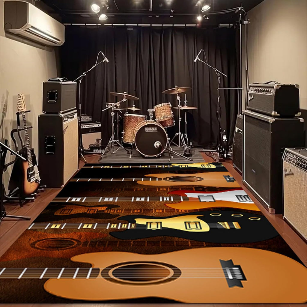 Electric Guitar Area Rug 6x8ft Rock Music Instruments Guitar Mat Soft Durable Brown Area Rug for Entryway Rugs Indoor Studio Music Decor Fade Resistant Machine Washable Carpets