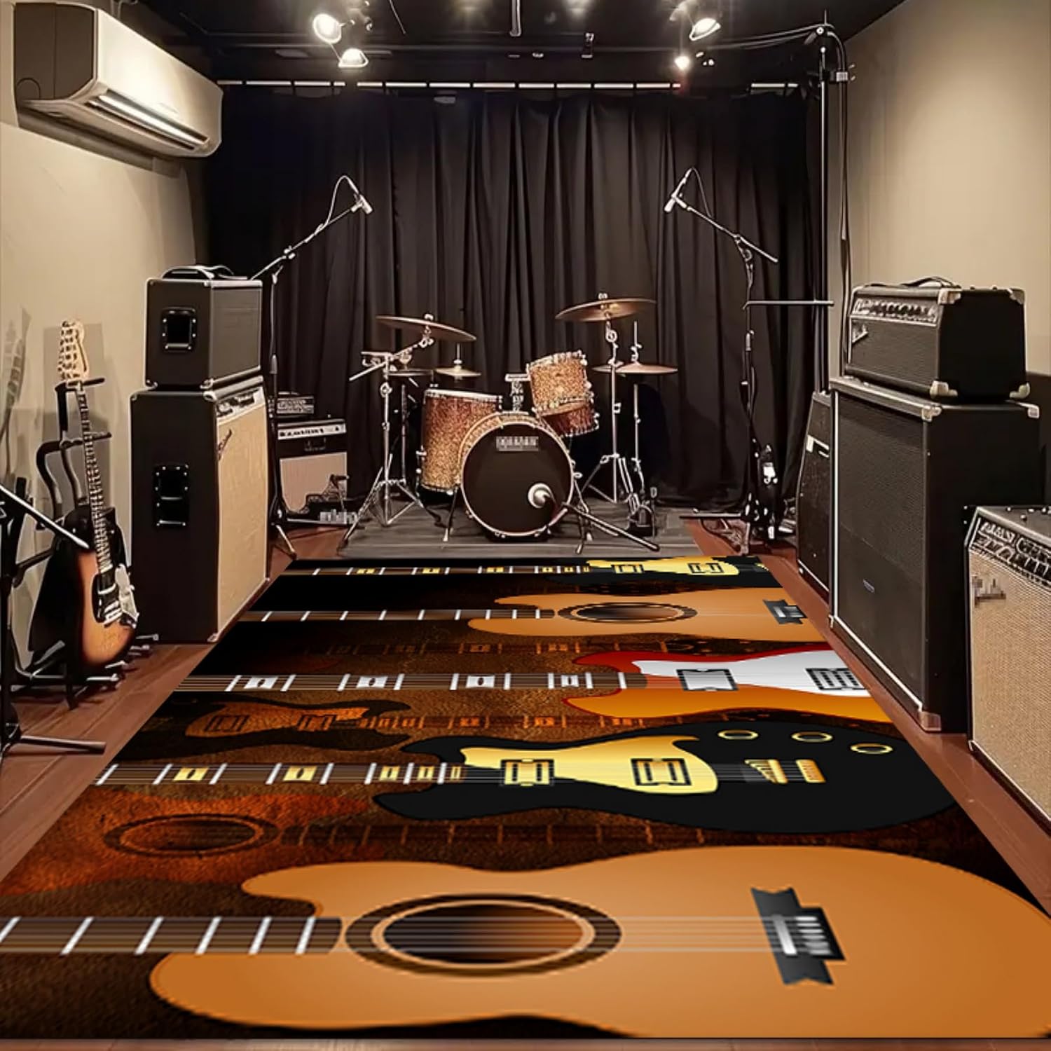 Electric Guitar Area Rug 6x8ft Rock Music Instruments Guitar Mat Soft Durable Brown Area Rug for Entryway Rugs Indoor Studio Music Decor Fade Resistant Machine Washable Carpets