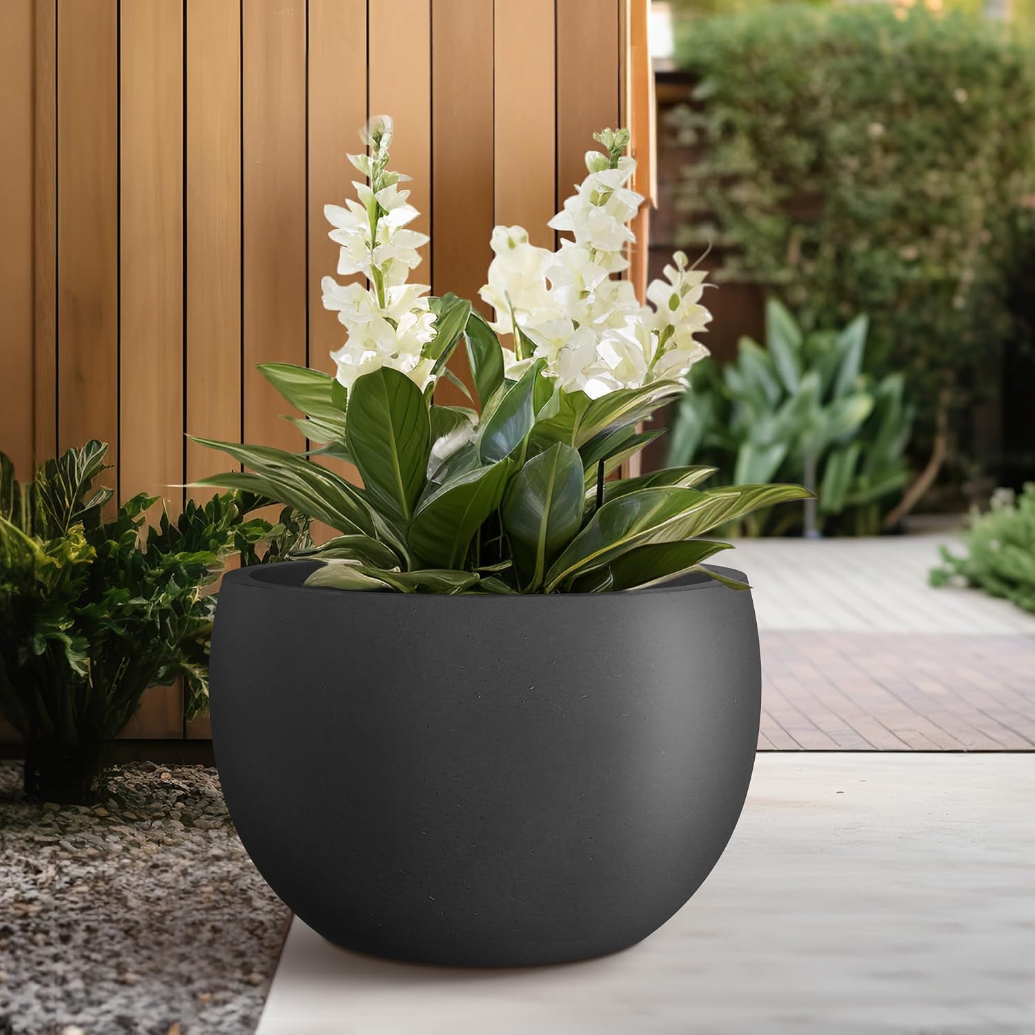 Kante 19.9' Dia Round Concrete Planter, Outdoor/Indoor Large Bowl Plant Pots with Drainage Hole and Rubber Plug for Garden Patio Balcony Home, Black