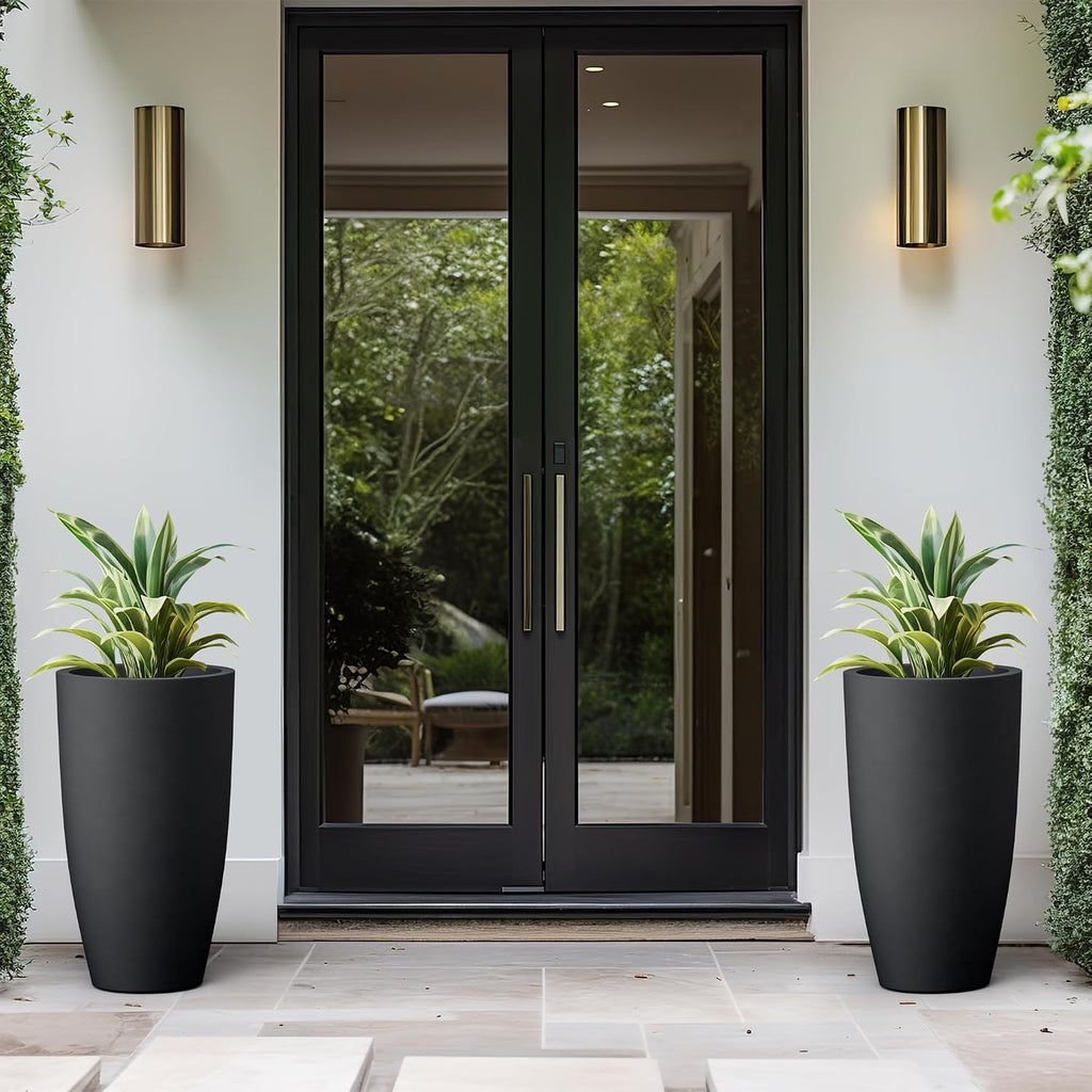 Kante 23.6' H Black Finish Concrete Tall Planters Large Outdoor Indoor Decorative Plant Pots with Drainage Hole and Rubber Plug, Modern Tapered Style for Home and Garden