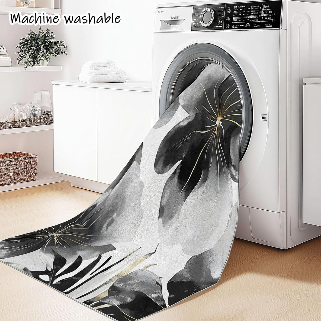 Washable Non-Slip Area Rug Resistant, Artistic Watercolor Flowers Theme for of Living Room Bedroom Kids Room, Nursery, Office, Kitchen, Black 6 x 8 ft Carpet Pet & Child Friendly