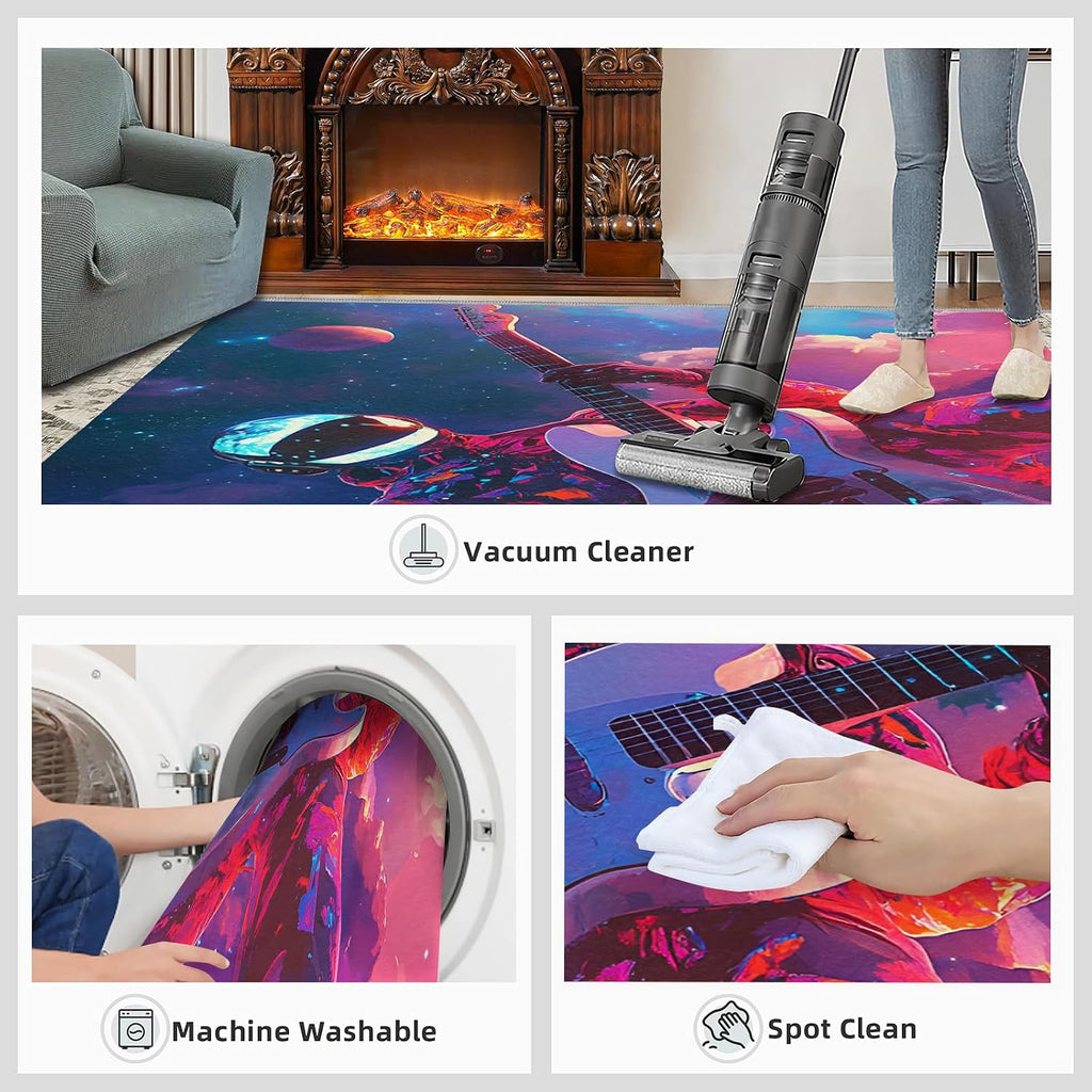 Saxophone Rug - 6x8 Rugs for Bedroom, Music Area Rug, Starry Sky Sax Washable Rugs for Living Room, Non Slip Soft Rock and Roll Indoor Carpet - Home Decor, Music Lover Gifts for Boys