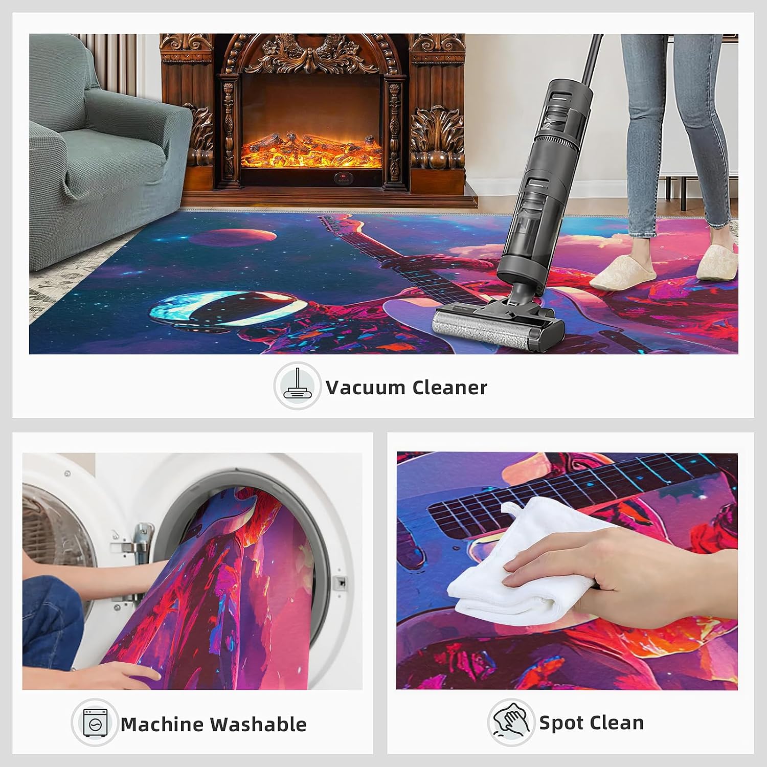 Saxophone Rug - 6x8 Rugs for Bedroom, Music Area Rug, Starry Sky Sax Washable Rugs for Living Room, Non Slip Soft Rock and Roll Indoor Carpet - Home Decor, Music Lover Gifts for Boys