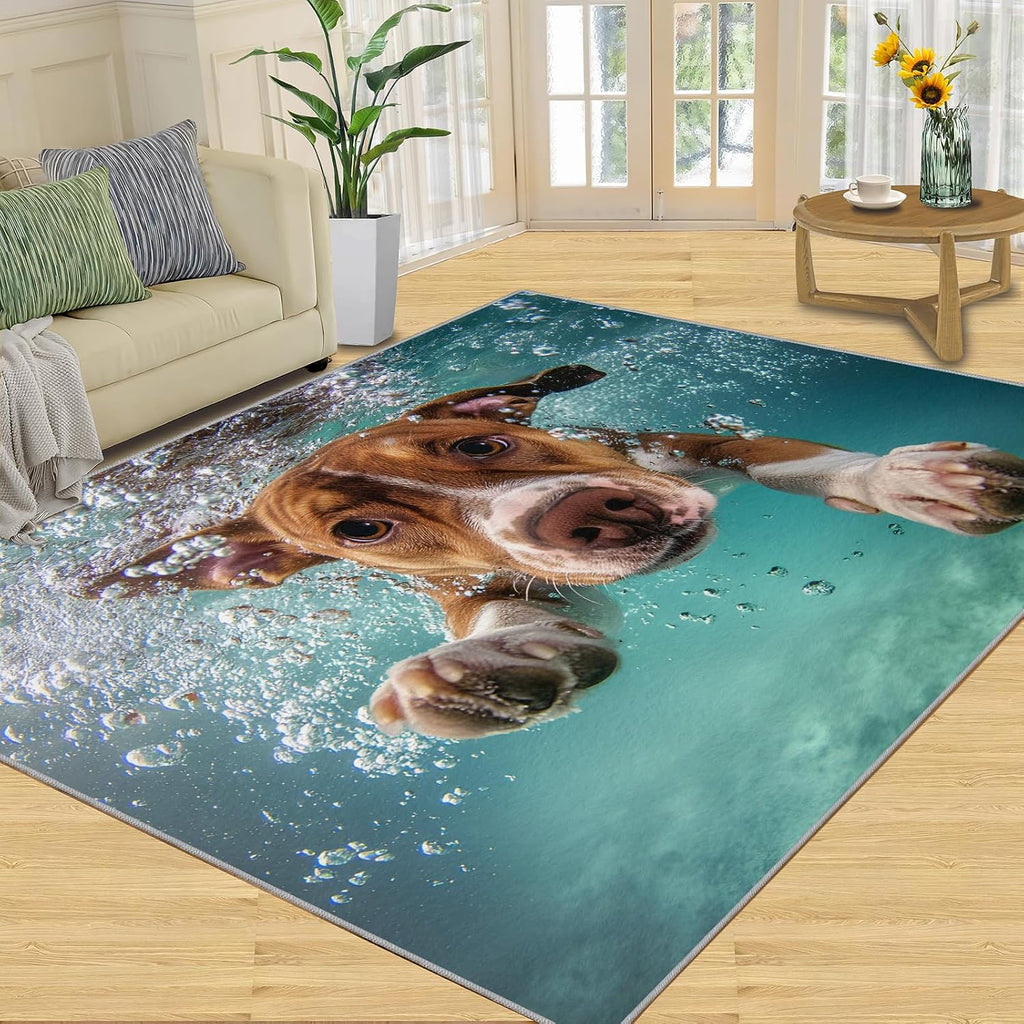 Dog Rug 6x8-6x8 Rug, Underwater Area Rugs for Living Room Bedroom, Animal Area Carpet, Puppy Washable Carpet, Dog Home Decor & Gifts