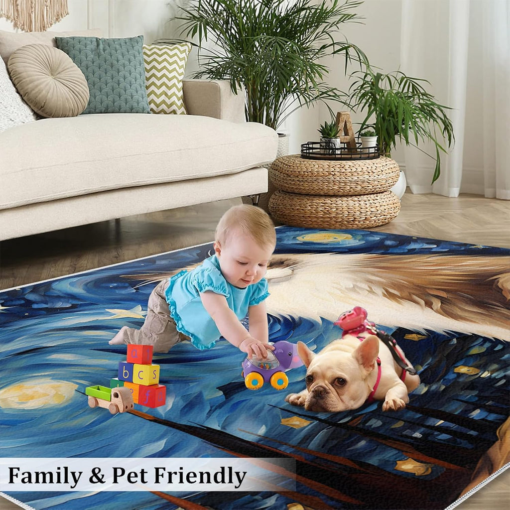 6x8 Area Rug - Starry Sky Ragdoll Cat Large Rugs for Living Room, Post-Impressionist Art Painting Carpet Area Rug for Girls Bedroom Kids Room Basement Office Classroom