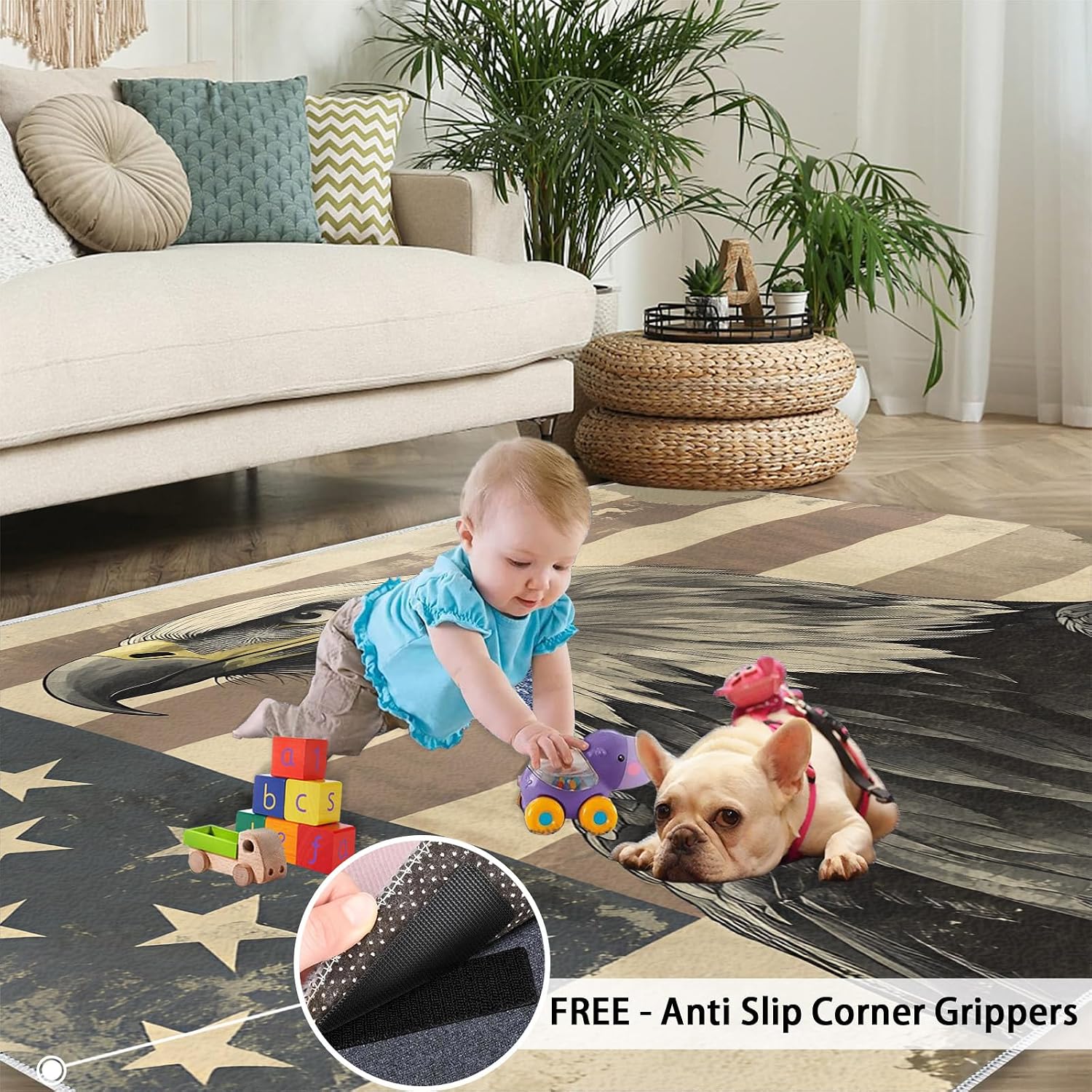 Bald Eagle Area Rug Large - 6x8 Rug, American Flag Rugs for Living Room, Retro Carpet, Patriotic Bird Washable Area Rugs for Bedroom, Bird Carpet, Bald Eagle Home Decor