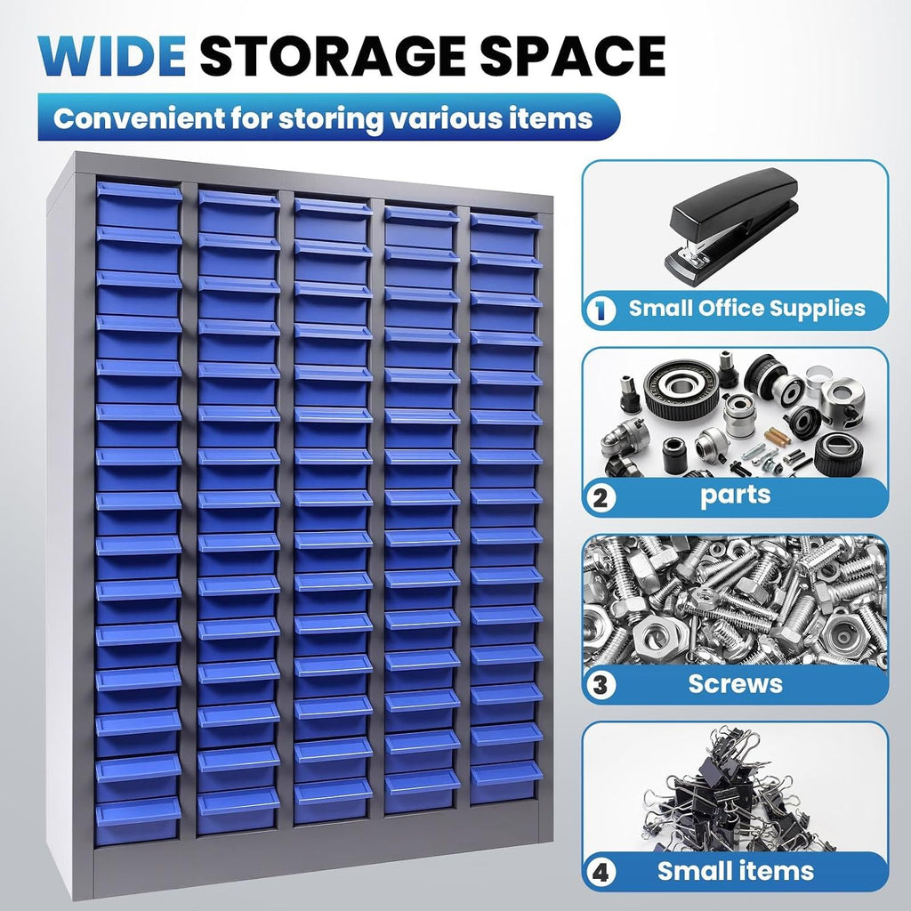 25.8''L×8.66''W×35.4''H Nut and Bolt Organizer 75 Slots, Bolt Organizer, Alloy Steel Parts Organizer with Abs Material Drawer, Bolt Bin with Label Stickers for Tool Hardware Storage (75)