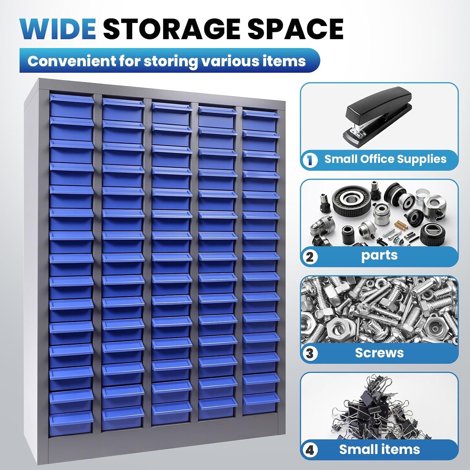25.8''L×8.66''W×35.4''H Nut and Bolt Organizer 75 Slots, Bolt Organizer, Alloy Steel Parts Organizer with Abs Material Drawer, Bolt Bin with Label Stickers for Tool Hardware Storage (75)