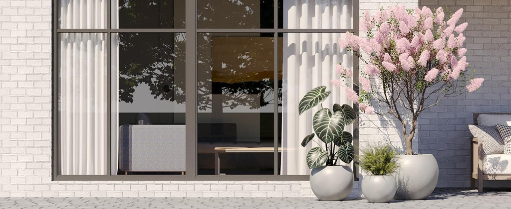 DTY Premium Mt Sherman Fiberstone Sphere Planter for Indoor Outdoor Use, Round Pot for Olive Tree, Lightweight, Smooth Finishes. 2 Extra Coco Mats. Gray, Large 21.1'' D x 16.7'' H. 14.6' Pot Opening