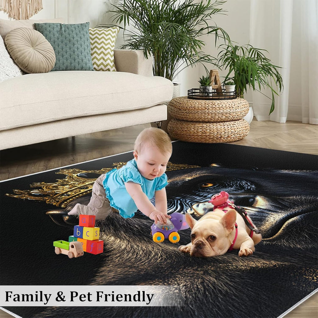 6x8 Gorilla Area Rug - Chimpanzee Large Rugs for Living Room, Gold Crown Gorilla Carpet Area Rug for Girls Bedroom Kids Room Basement Office Classroom