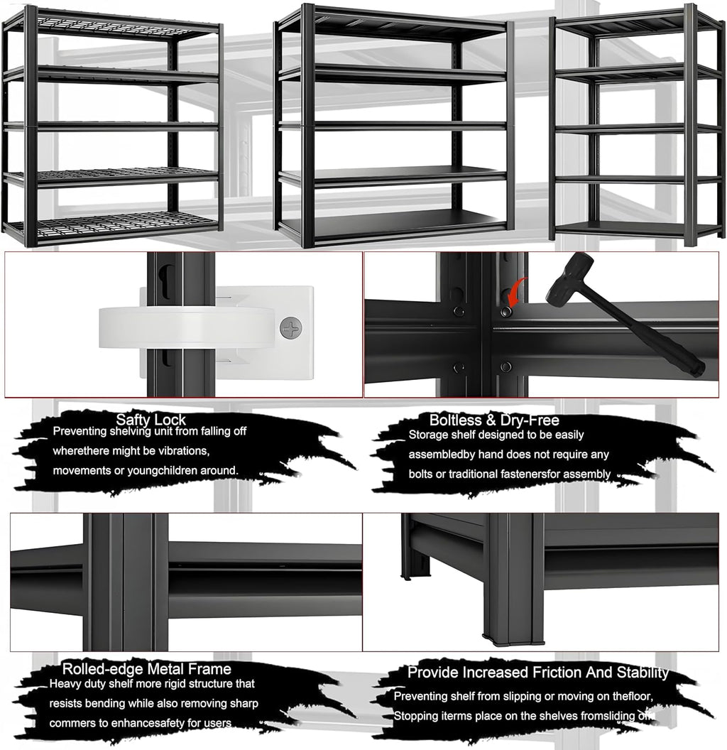 Industrial Storage Rack,Heavy-Duty Steel Shelving Unit,6-Tier Multi-Purpose Garage Organization System Black 83' H x 54.5' W x 22.8' D