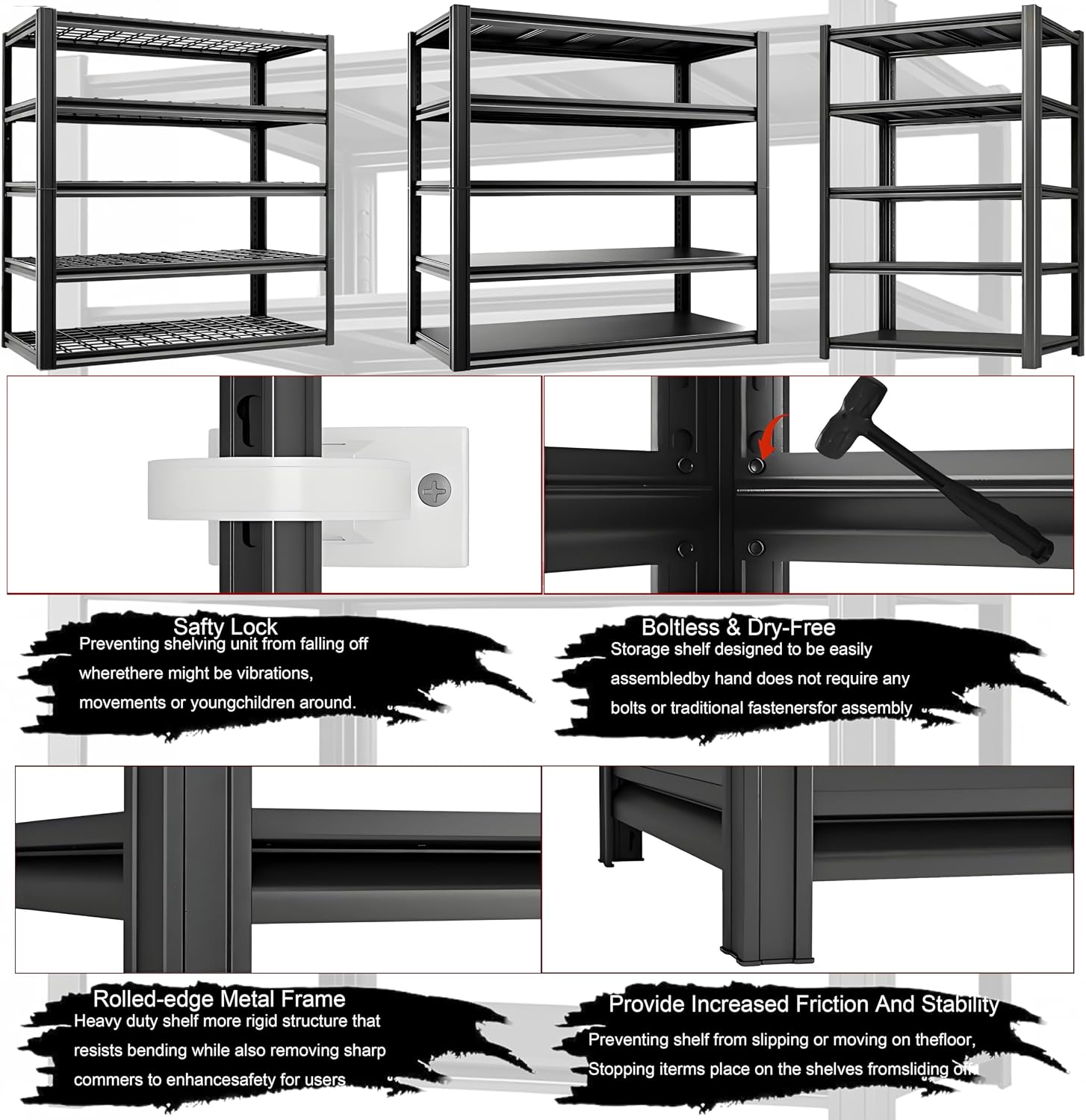 Industrial Storage Rack,Heavy-Duty Steel Shelving Unit 5-Tier,Multi-Purpose Garage Organization System Black 83' H x 54.5' W x 23' D