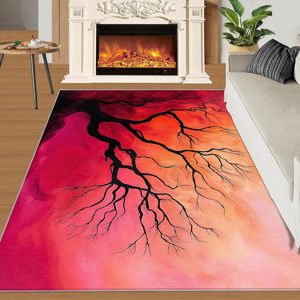 Dead Tree Rug 6x8, Abstract Tree Area Rug, Silhouette Rugs for Living Room, Washable Rugs for Bedroom, Non Slip Low Pile Floor Mats