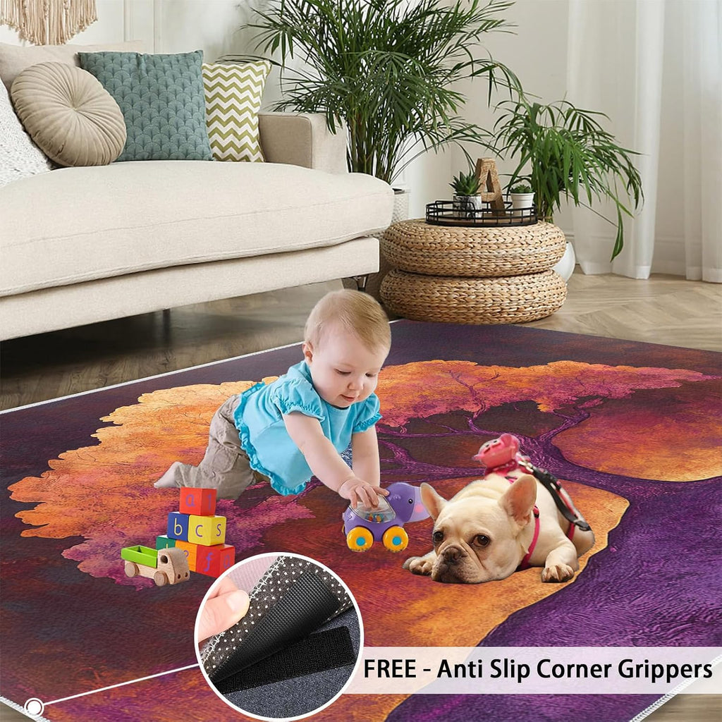 6x8 Dreamlike Tree Classroom Rugs - Retro Tree Playroom Rug, Natural Landscape Carpet Area Rug for Girls Bedroom Kids Room Basement Office Classroom