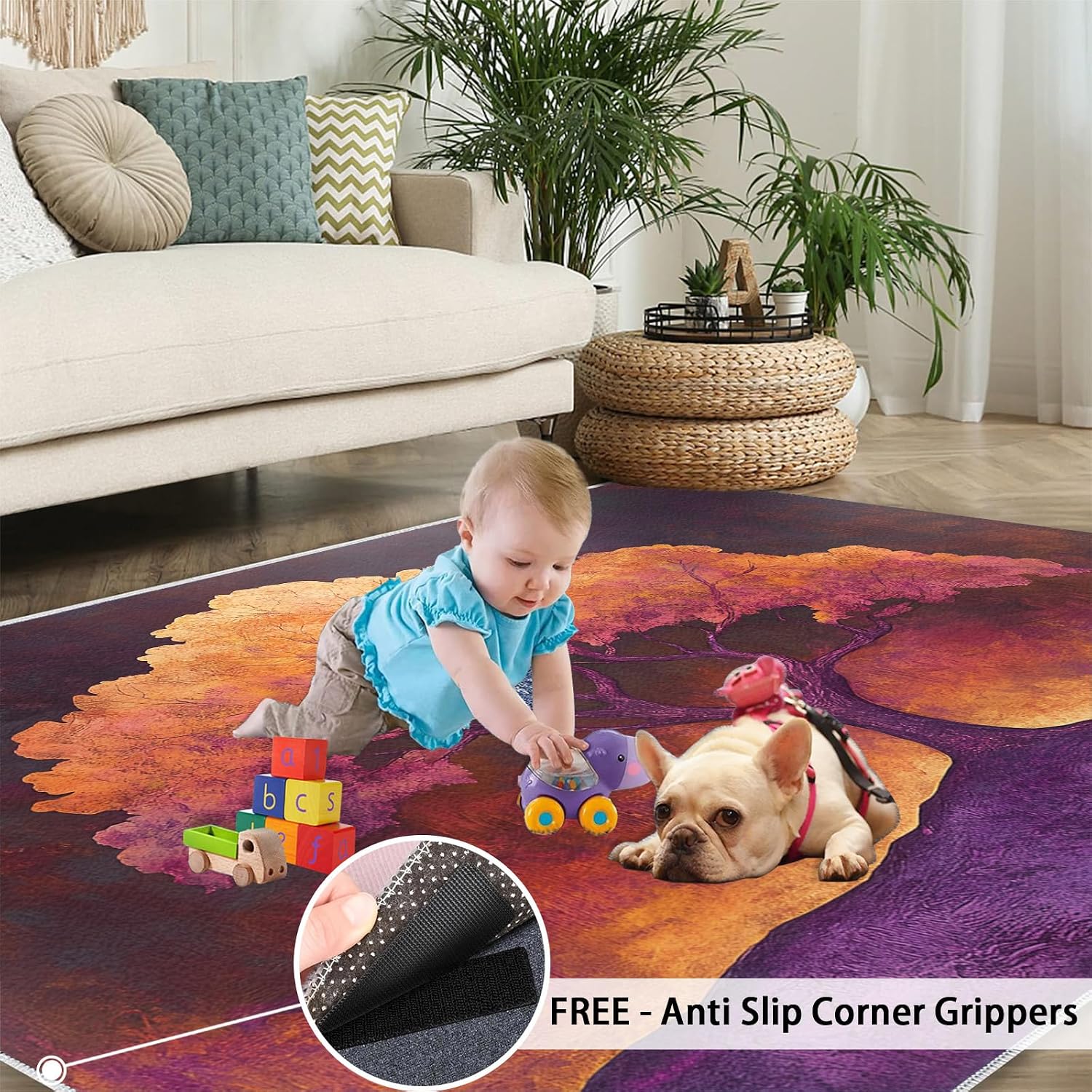 6x8 Dreamlike Tree Classroom Rugs - Retro Tree Playroom Rug, Natural Landscape Carpet Area Rug for Girls Bedroom Kids Room Basement Office Classroom