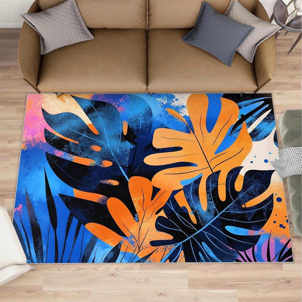 Monstera Rug 6x8-6x8 Rug, Tropical Leaves Area Rugs for Bedroom, Creative Rugs for Living Room, Botanical Washable Carpet, Monstera Home Decor & Gifts
