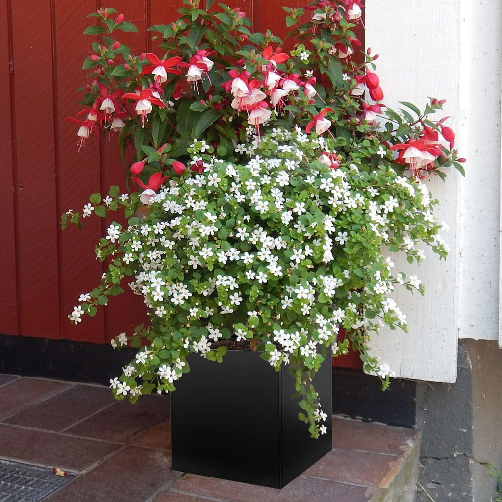 Galvanized Steel Planter Box Black Metal Planter 16Inch Square Indoor Outdoor Planters Cube Steel Heavy Duty Powder Coating Modern Commercial Residential for Patio, Yard, Garden