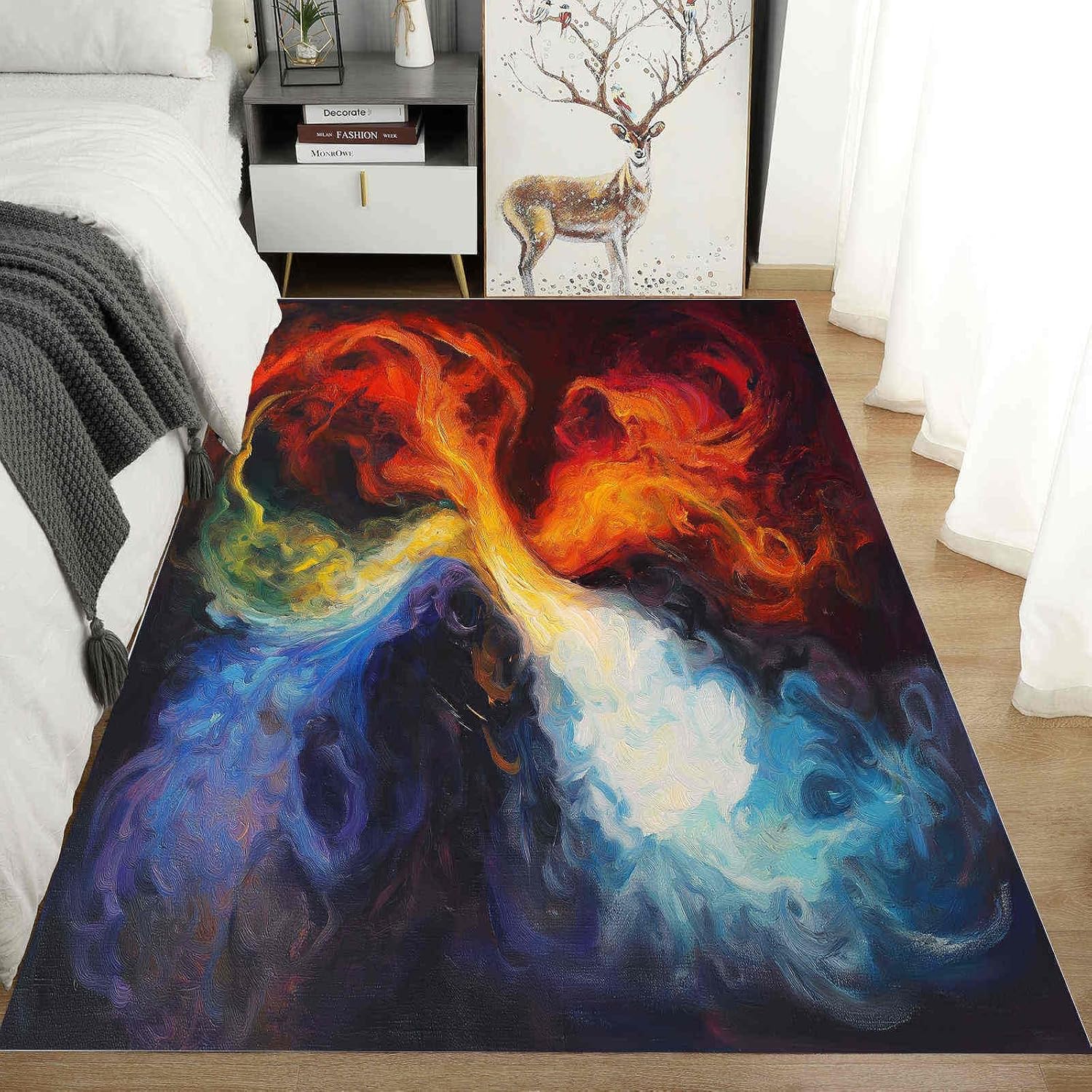 Abstract Piano 8x10 Washable Large Area Rug Musical Instrument Guitar Carpet for Study Bedroom Nursery, Washable Rugs Non Slip Soft Carpet Living Room Rugs Non-Slip
