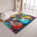 Area Rugs for Living Room 5x7 ft Colorful Graffiti Guitar Washable Non-Slip Rug, Modern Low Pile Soft Indoor Print Carpet for Bedroom Dining Room Farmhouse Home Office