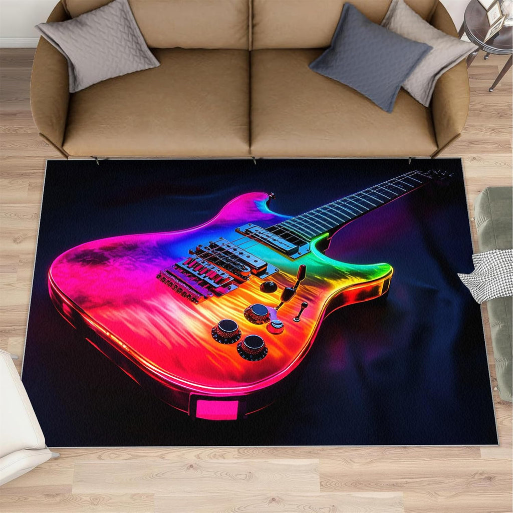 Guitar Rug, Music Rugs for Bedroom 5x7 Rug, Rock Guitar Area Rug, Rugs for Living Room, Non Slip Washable Carpet for Kids Room Home Decor