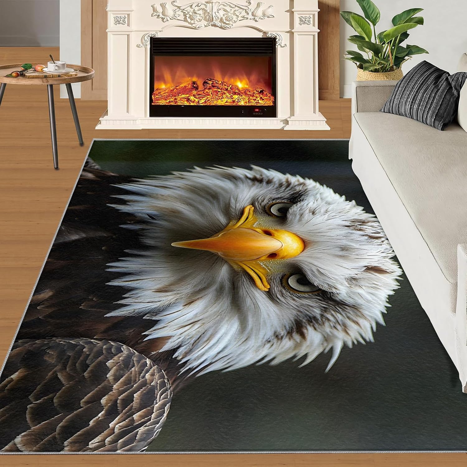 Bald Eagle Rug 6x8, Us Bird Rugs for Bedroom, Eagle Area Rug, Non Slip Washable Rugs for Living Room Farmhouse, Indoor Low Pile Decor Carpet