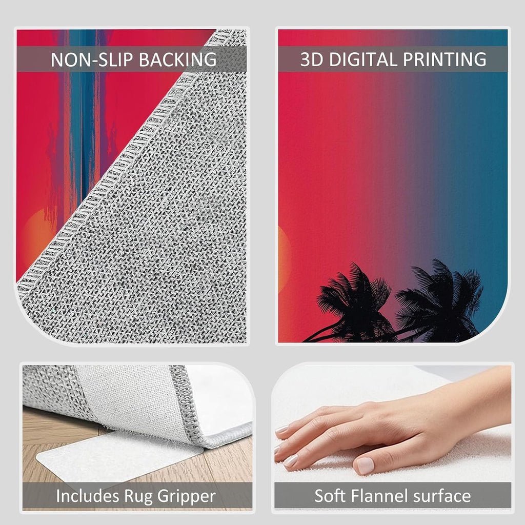 Area Rug 5 x 7 ft for Living Room, Nature Photography Washable Non-Slip Rug - Beach Sunset Palm Trees Low-Pile Print Carpet for Bedroom Dinning Room Entrance Farmhouse Indoor Home Decor
