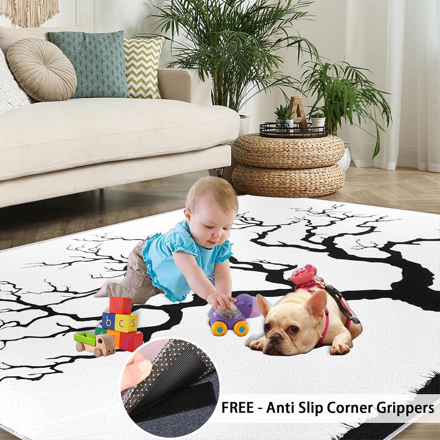 Dead Tree Area Rug 6x8, Tree Rugs for Living Room, Abstract Bedroom Rug, Machine Washable Rugs for Sofa Kitchen Dining, Non-Slip Home Decor Carpet