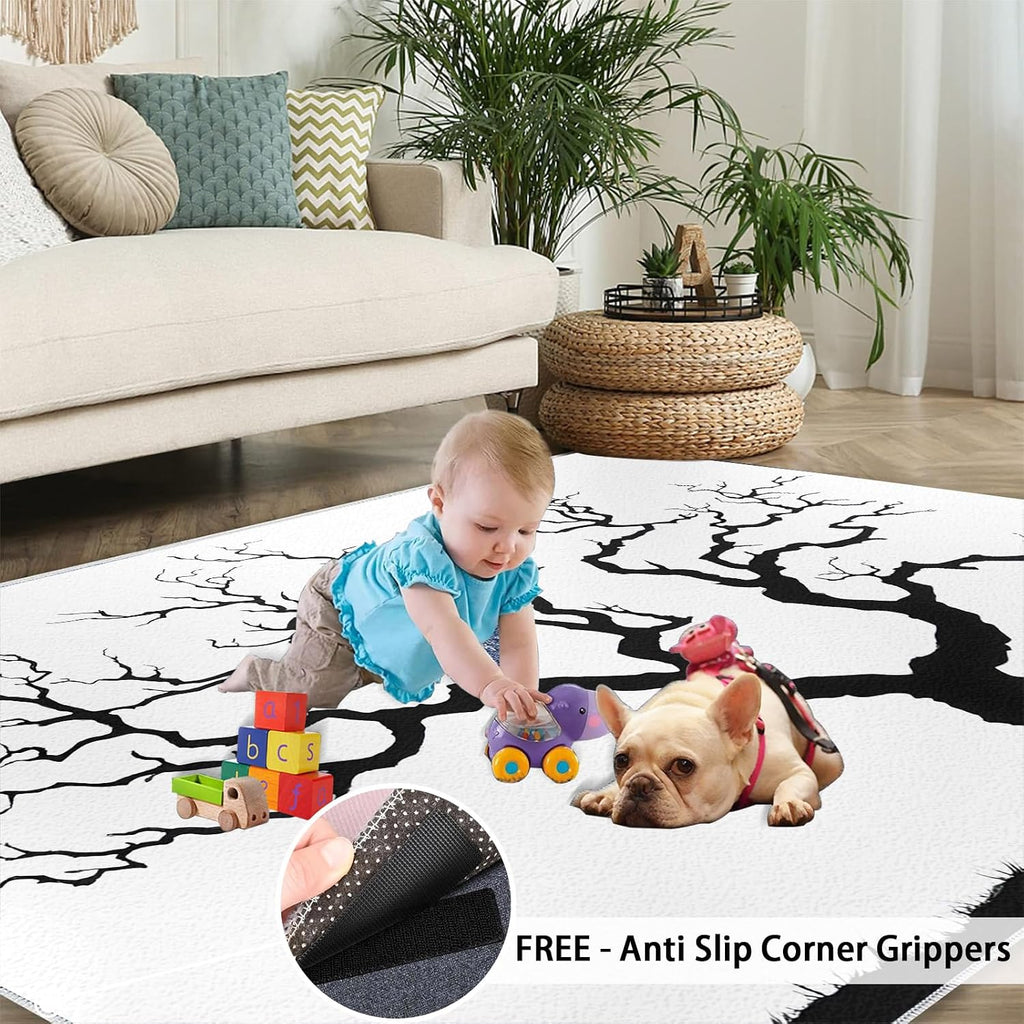 Dead Tree Area Rug 6x8, Tree Rugs for Living Room, Abstract Bedroom Rug, Machine Washable Rugs for Sofa Kitchen Dining, Non-Slip Home Decor Carpet
