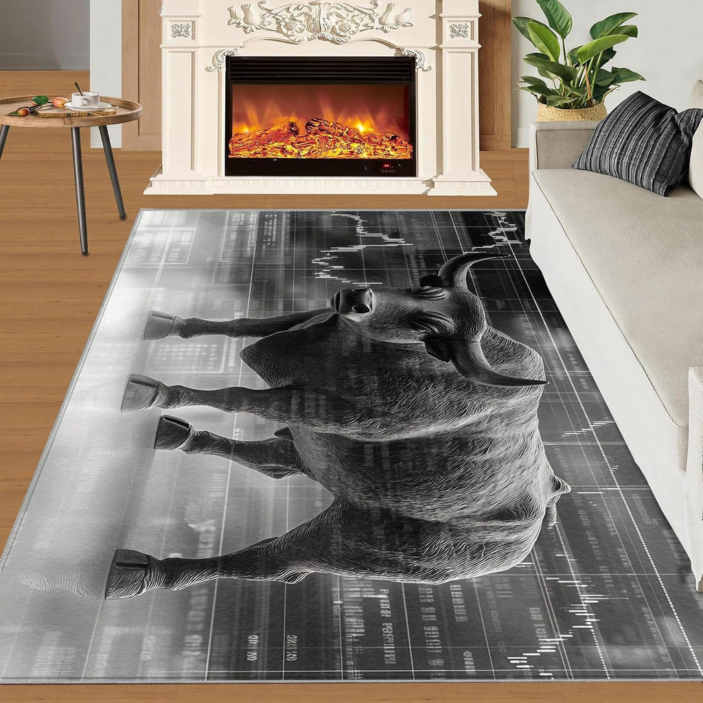 Cow Rugs for Bedroom, Bull Rug 6x8, Cattle Dining Room Rugs Washable & Non Slip Large Carpet for Home Decor