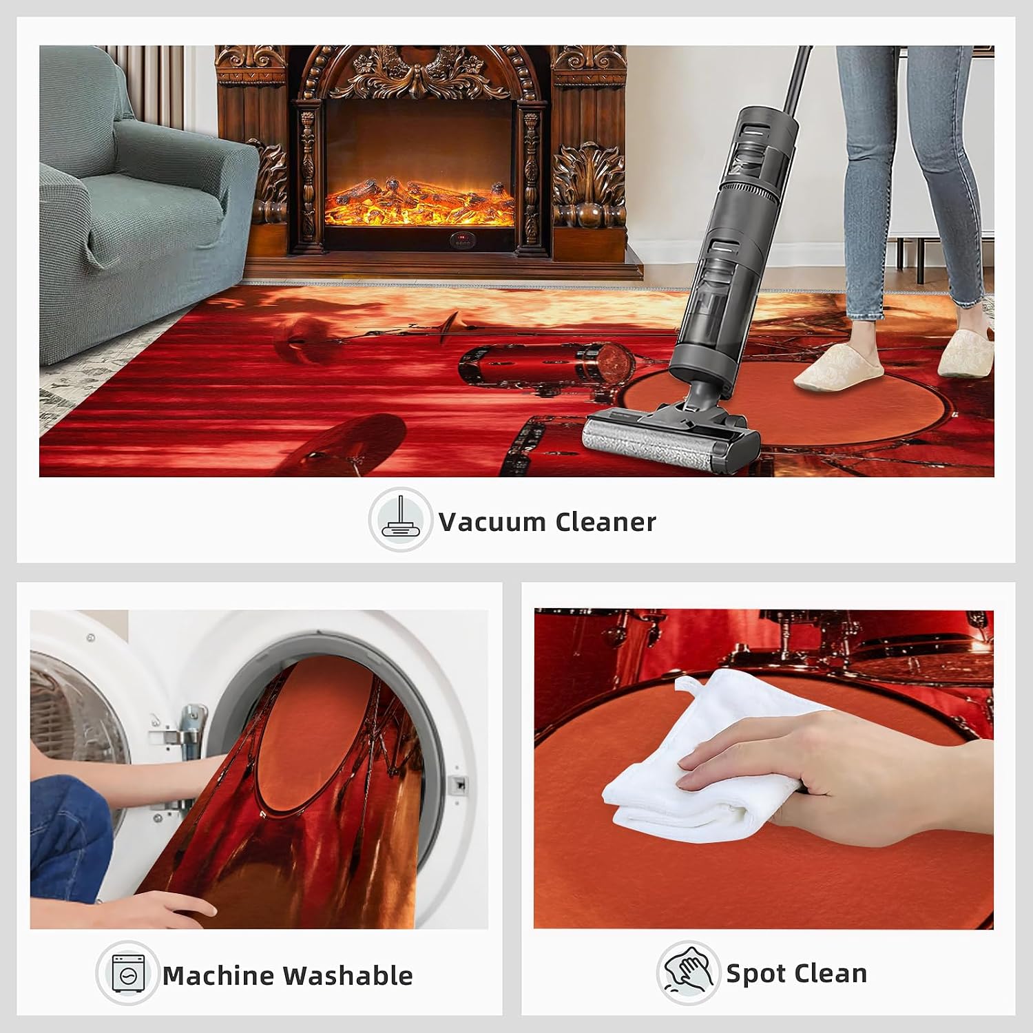 Music Rugs for Living Room 6x8 Rug, Guitar Area Rug, Rock Music Rugs, Large Machine Washable Rug, Non-Slip Floor Carpet for Bedroom Kids Room Home Decor