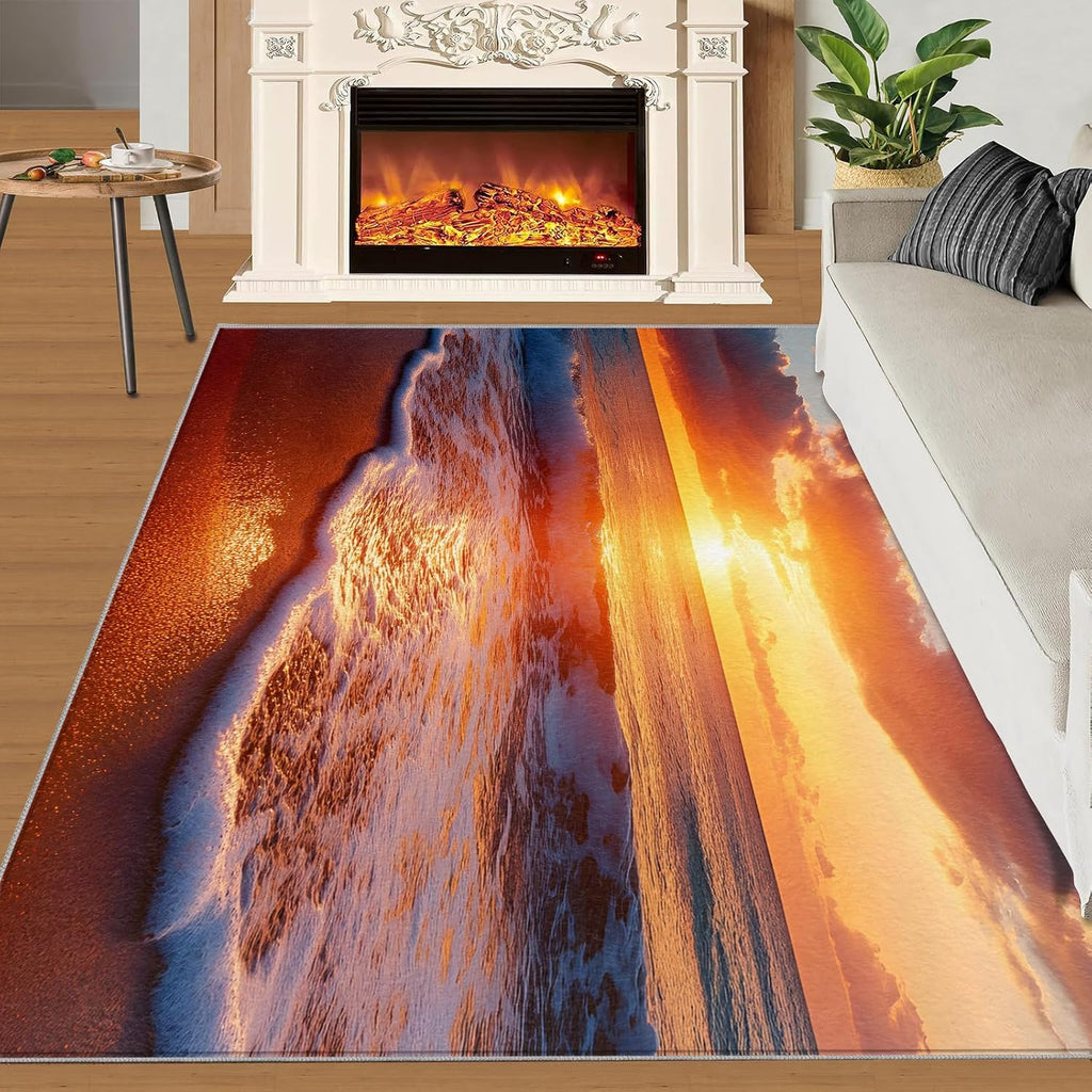 Beach Rug 5x7, Natural Scenery Rugs for Bedroom, Sunset Rugs for Living Room, Non Slip Area Rug, Housewarming Gifts & Indoor Floor Mats