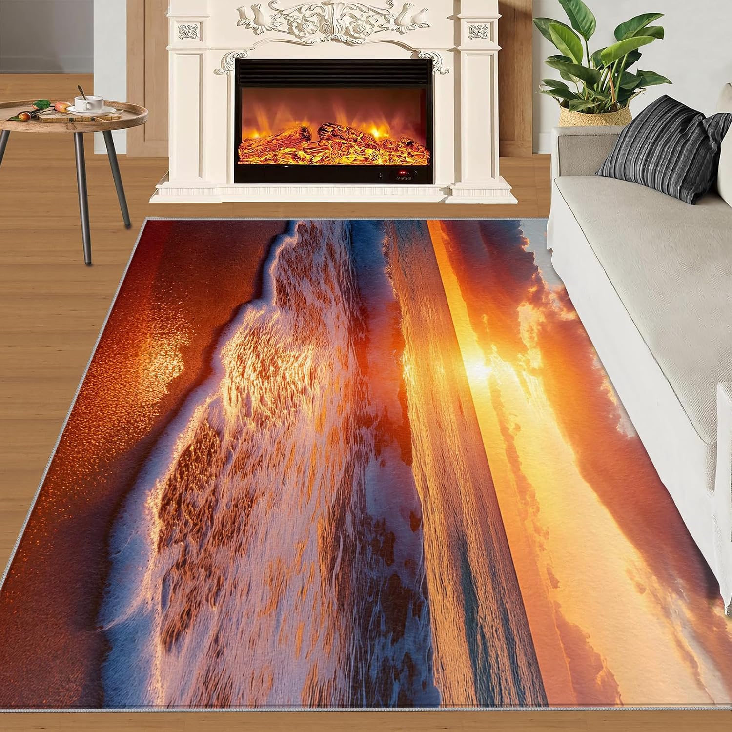 Beach Rug 5x7, Natural Scenery Rugs for Bedroom, Sunset Rugs for Living Room, Non Slip Area Rug, Housewarming Gifts & Indoor Floor Mats