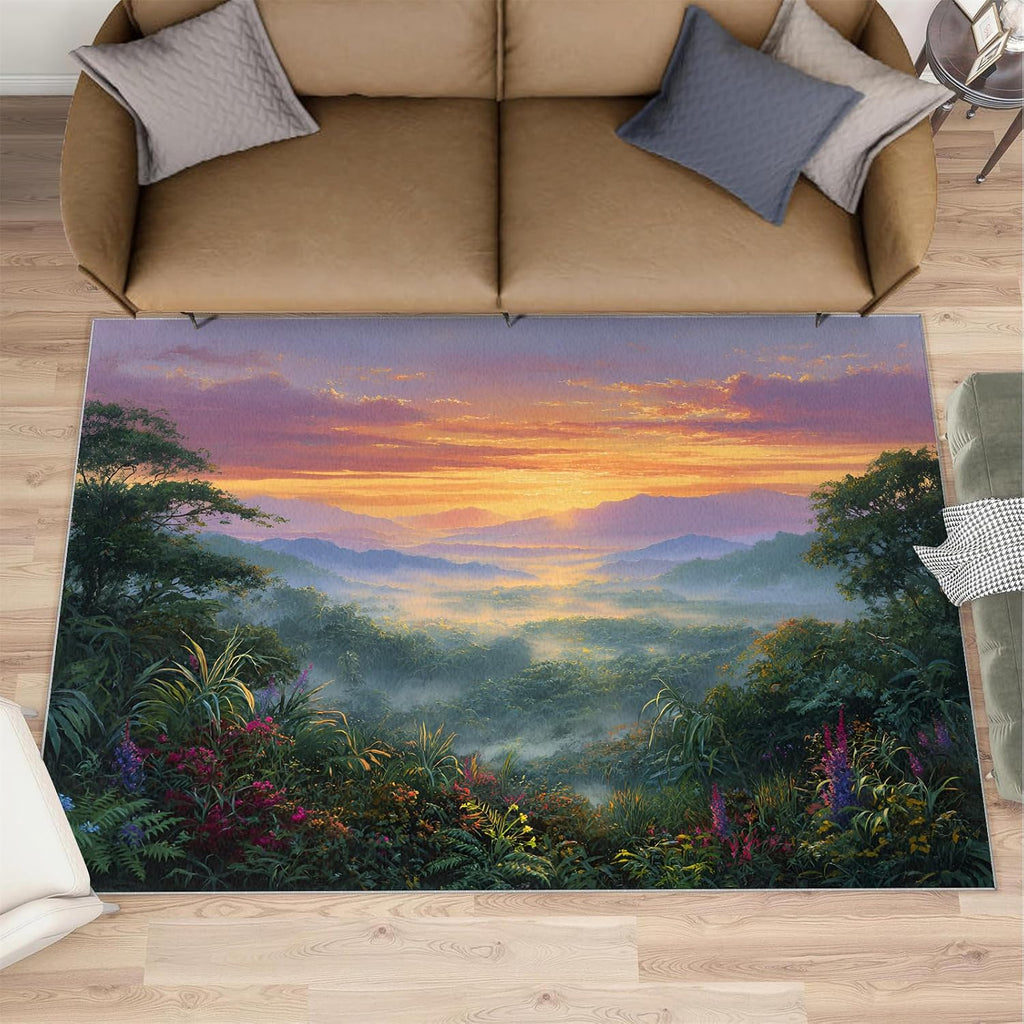 Forest Rugs for Bedroom, Tropical Forest Rug 6x8, Natural Scenery Dining Room Rugs Washable & Non Slip Large Carpet for Home Decor