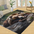 6x8 Rug Grizzly Bear Animal Wildlife Area Rugs, Forest Mountain Landscape Soft Washable Carpet, Easy Clean Rugs for Boys and Girls Nursery Bed Living Room Carpets Nursery Decor Rugs
