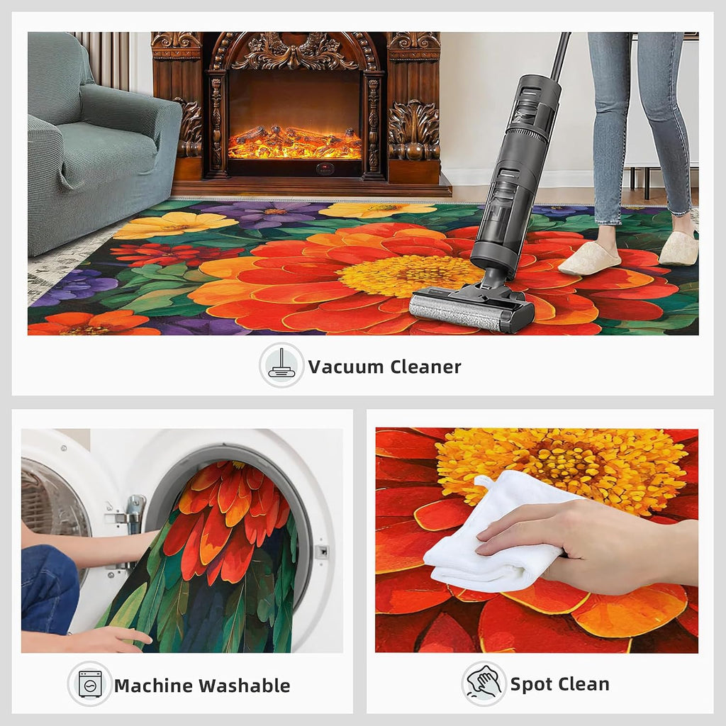 6x8 Florals Classroom Rugs - Flowers Playroom Rug, Botanical Art Carpet Area Rug for Girls Bedroom Kids Room Basement Office Classroom