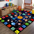 Cartoon Outer Space Kids Rugs, 6x8ft, Educational ABC Letter Rugs for Living Room, Space Tour Foldable Easy Clean Home Decor Carpet, Low Pile Absorbent Carpets for School Family
