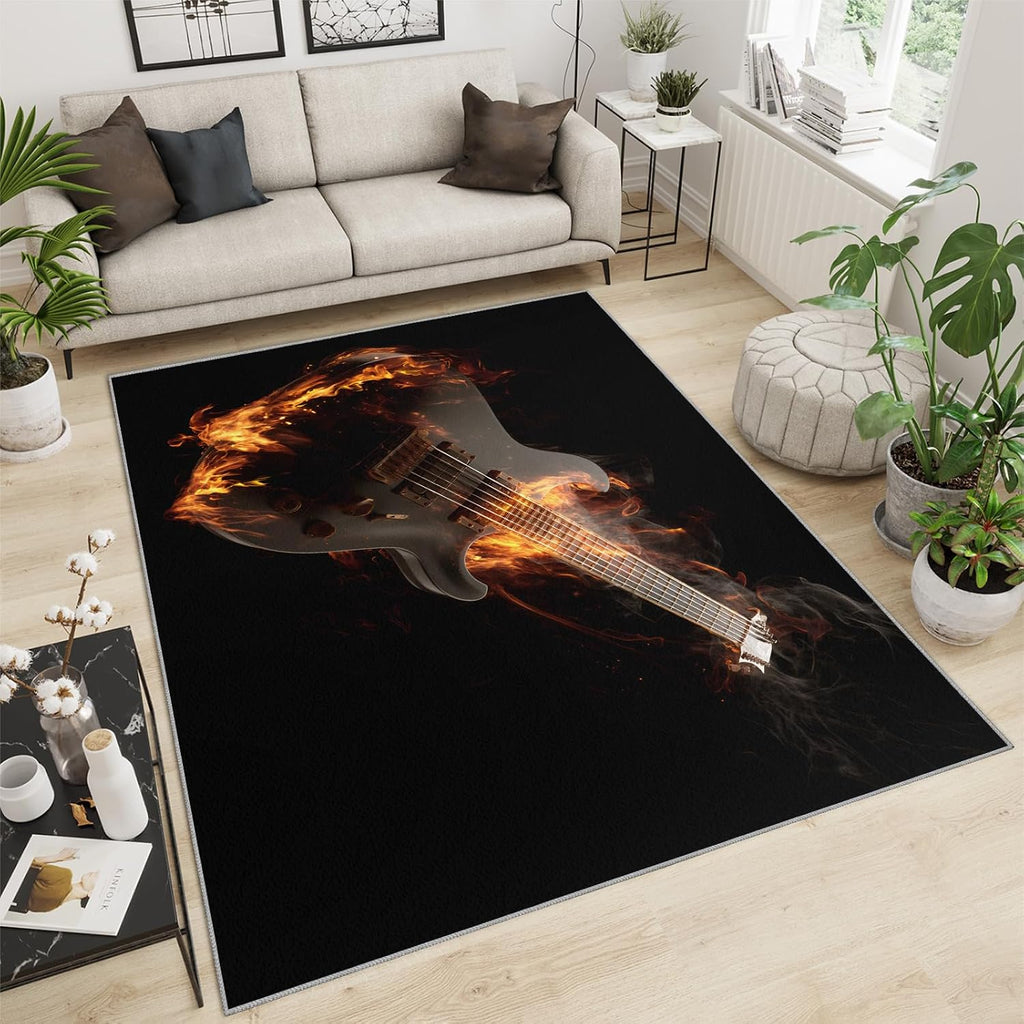 Guitar Area Rug - Musical Instrument Guitar Home Decor Rug - Music Bedroom Rugs, Indoor Non Slip Carpet for Music Classroom Studio Band 6x8ft