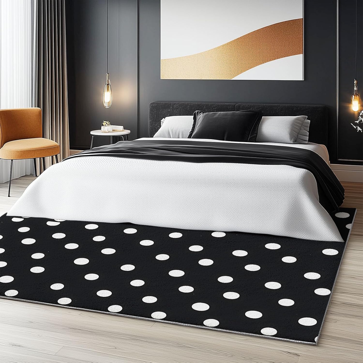 Minimal Design Dots, Machine Washable Area Rugs Perfect for high Traffic Areas of Your Living Room,Bedroom,Home Office,Kitchen Area Rug 6 x 8 ft Black Carpet
