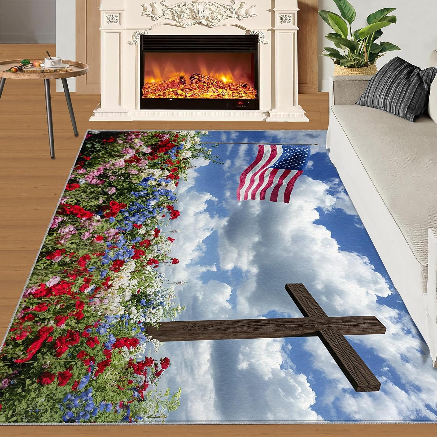 Independence Day Rugs for Bedroom, Memorial Day Rug 6x8, Patriotism Dining Room Rugs Washable & Non Slip Large Carpet for Home Decor