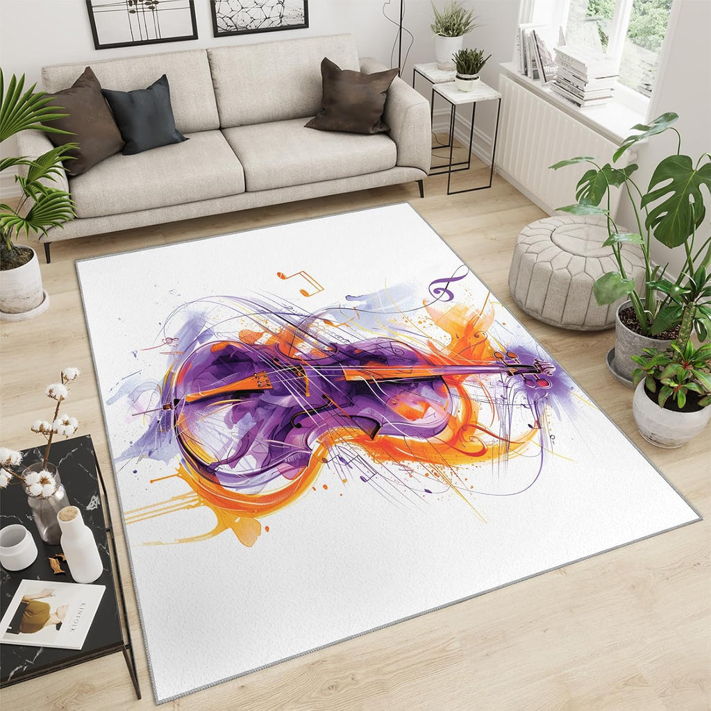 Area Rug 5x6ft, Abstract Graffiti Guitar Area Rugs, Music Instrument Rug for Living Room, Indoor Carpet Easy Clean Floor Mat Rug for Bedroom Bedside Under Kitchen Table