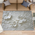 3D Relief Floral Rugs for Bedroom, Modern Relief Rug 6x8, Stereo White Flowers Dining Room Rugs Washable & Non Slip Large Carpet for Home Decor