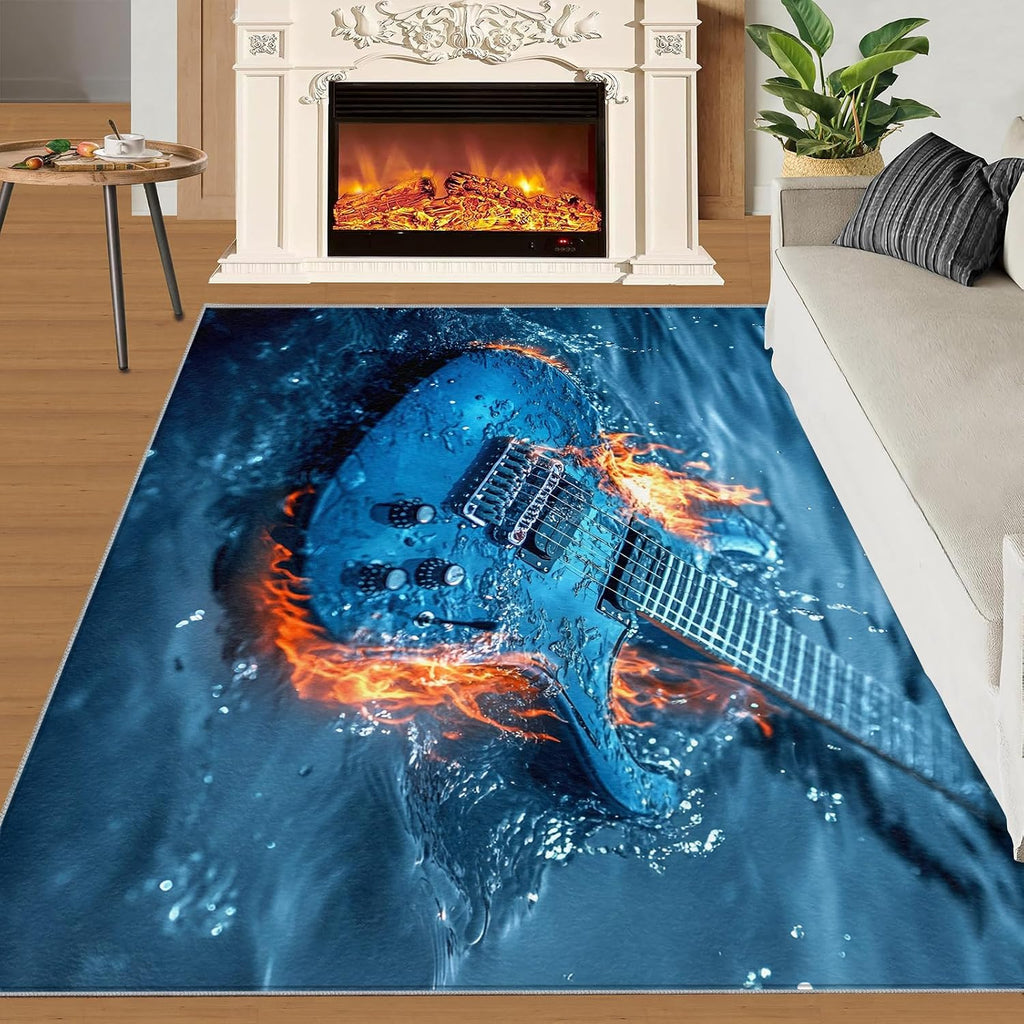 Guitar Rug 5x7, Cool Guitar Rugs for Bedroom, Rock Music Rugs for Living Room, Washable Area Rug for Boys Girls Room, Non Slip & Low Pile Carpet
