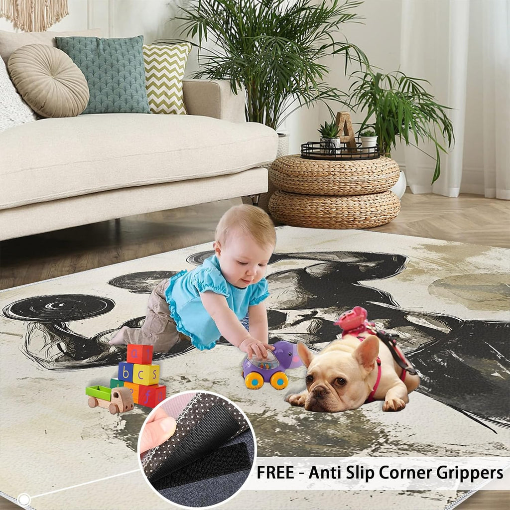 6x8 Fitness Theme Area Rug - Gym Large Rugs for Living Room, Sports Theme Carpet Area Rug for Girls Bedroom Kids Room Basement Office Classroom
