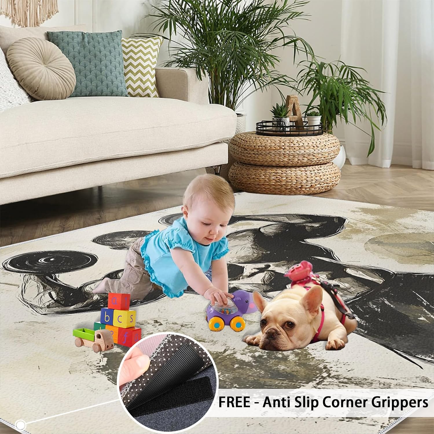 6x8 Fitness Theme Area Rug - Gym Large Rugs for Living Room, Sports Theme Carpet Area Rug for Girls Bedroom Kids Room Basement Office Classroom