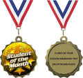 Express Medals 1 to 50 Packs of Engraved Student of The Month Gold Medal Trophy Award with Neck Ribbon & Attached Engraved Plate on Back LAZD214-FCL553