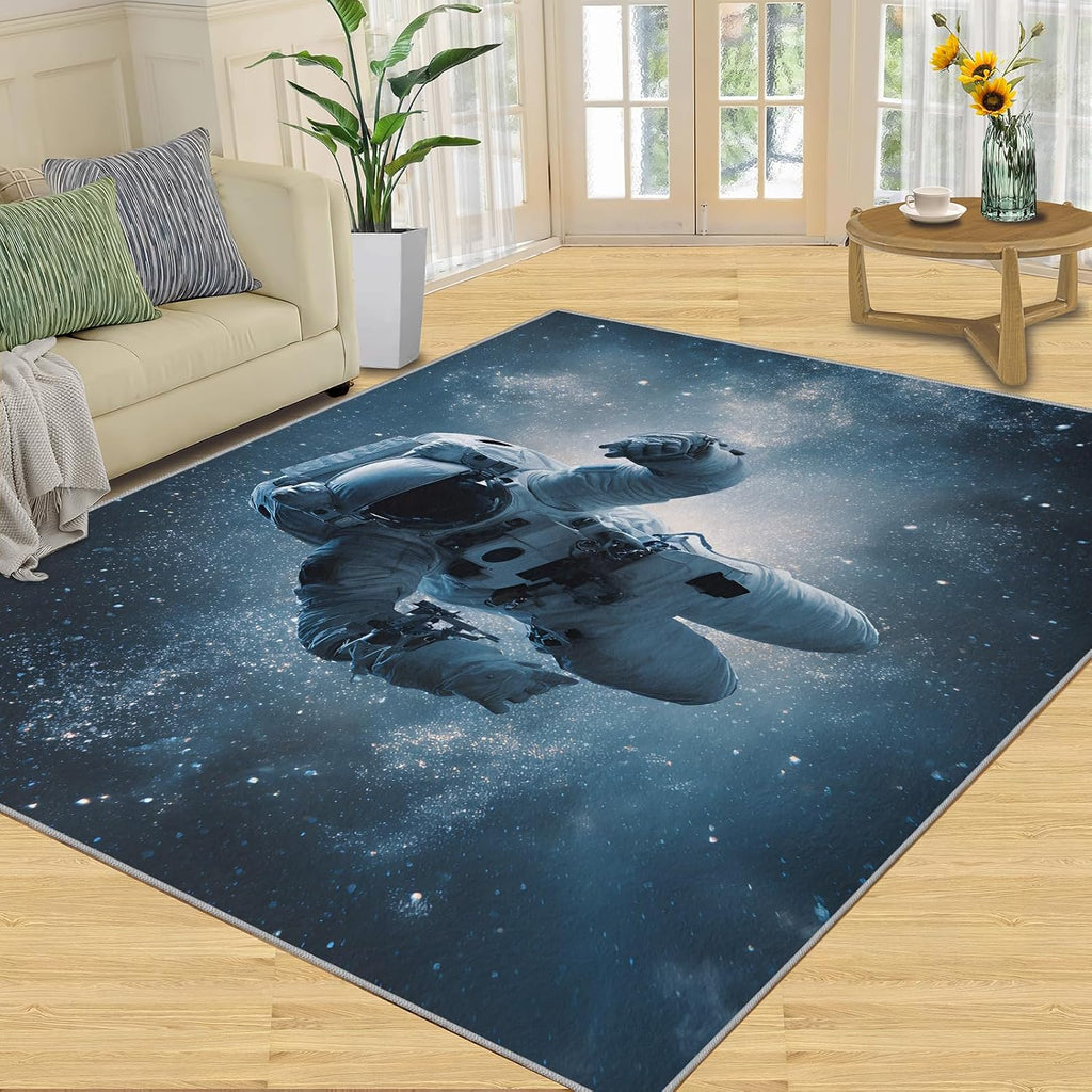 Astronauts Rugs for Bedroom, Outer Space Rug 6x8, Astronauts Dining Room Rugs Washable & Non Slip Large Carpet for Home Decor