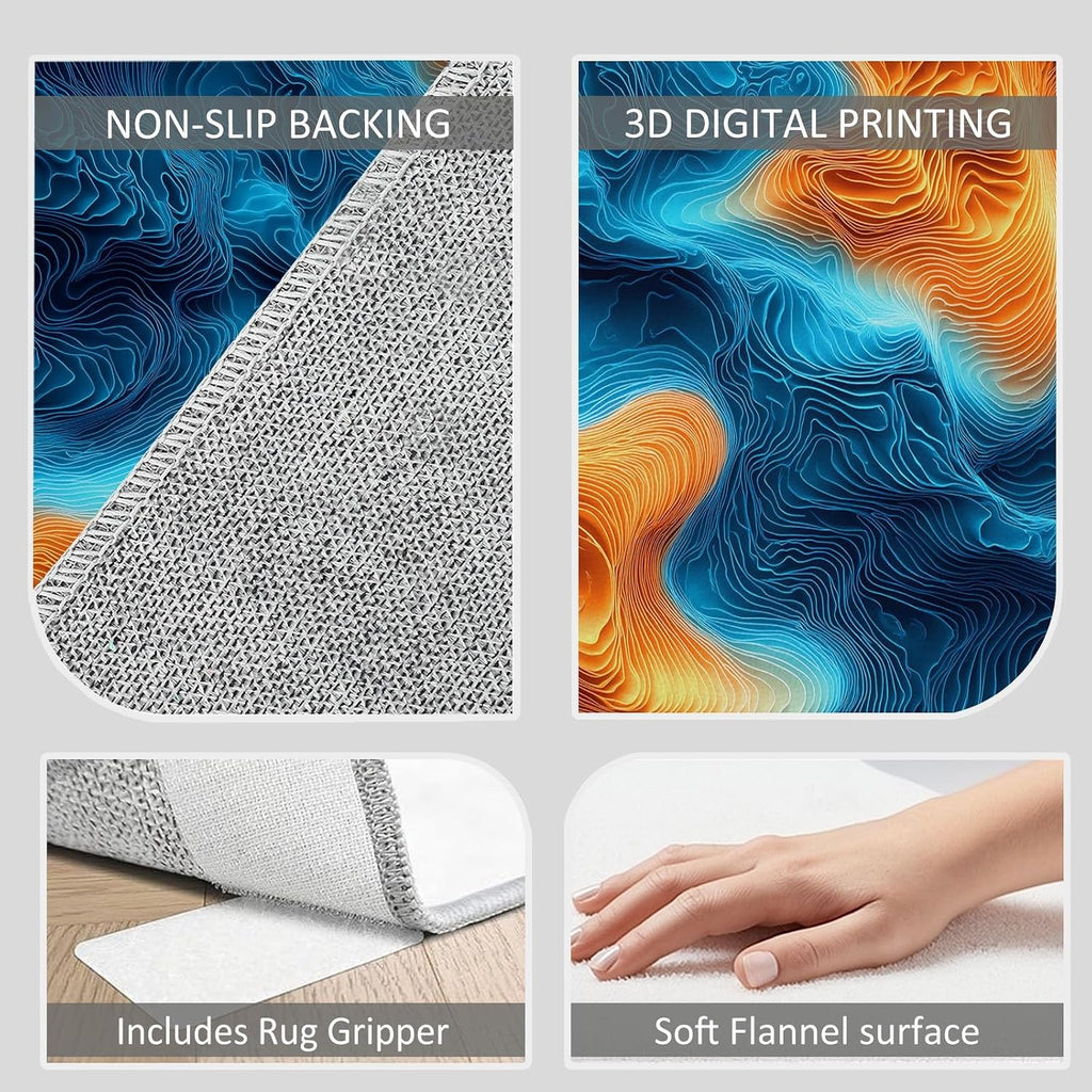 Waves Gradients Topographic Maps Print Area Rug 5 x 7 ft for Living Room, Soft Washable Carpet for Bedroom Abstract Art Non-Slip Rug - Stain Resistant Carpets for Kids Playroom Classroom Dining Room