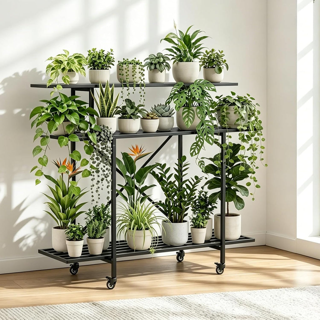Zhongma 3 Tier Heavy Duty Plant Stand with Wheels (L45.67xW17.32xH41.73 with Wheels)