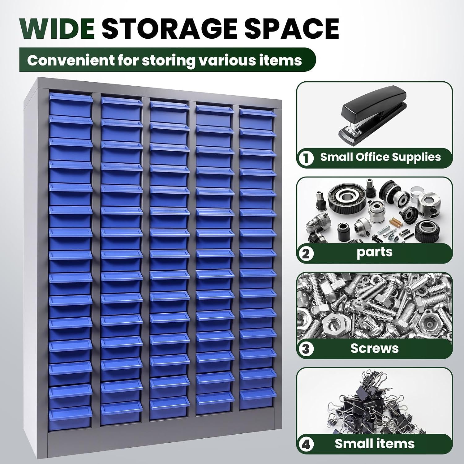 75 Drawers Parts Storage Organizer with Labels, ABS Material Nut and Bolt Organizer, Heavy Duty Steel Frame Parts Cabinet, Easy to Clean, Parts Bins Organizers for Shop, Factory (75 Drawers)