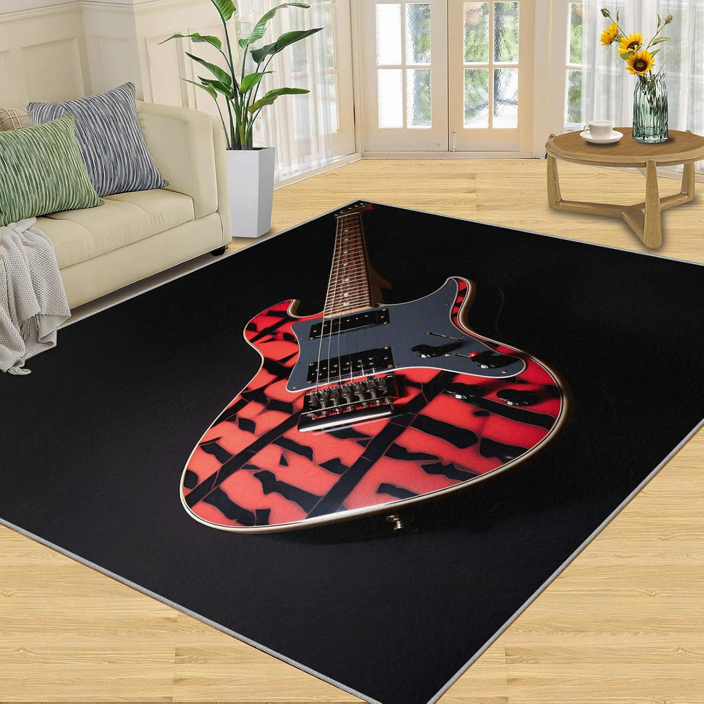 Guitar Rugs for Music Room - Boys Musical Rug, 6x8 Rug, Music Washable Rugs for Living Room Bedroom, Color Area Rug, Rock and Roll Carpet - Home Decor, Electric Guitars Gifts for Men